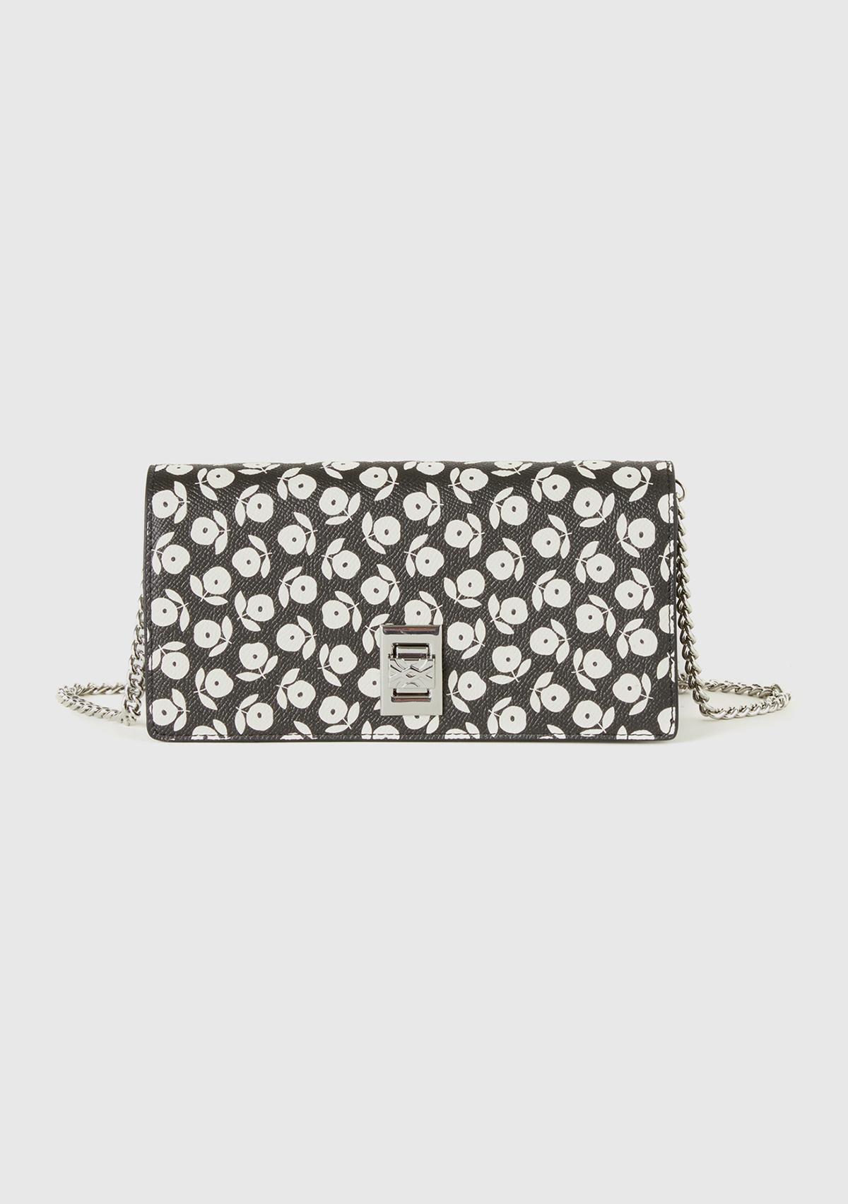  Kadın Lacivert Suni Deri Çiçek Desenli Zincir Askılı Cüzdan