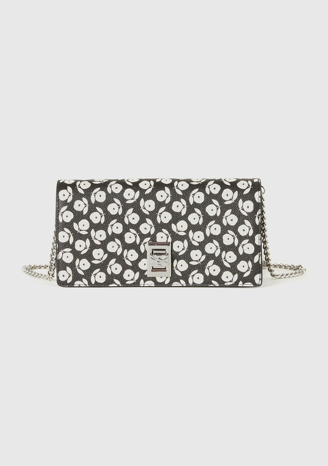  Kadın Lacivert Suni Deri Çiçek Desenli Zincir Askılı Cüzdan