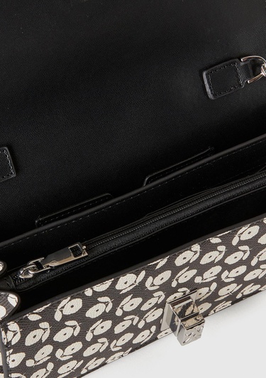  Kadın Lacivert Suni Deri Çiçek Desenli Zincir Askılı Cüzdan