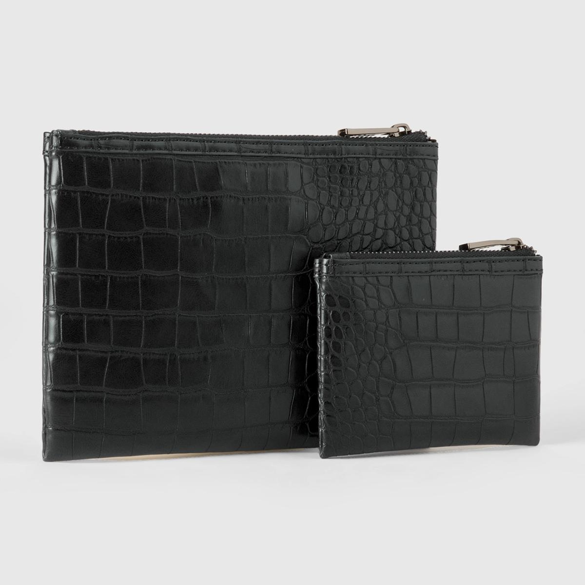 Kadın Siyah Yarım Logo Baskılı 2'li Deri Görünümlü  Mini Cüzdan