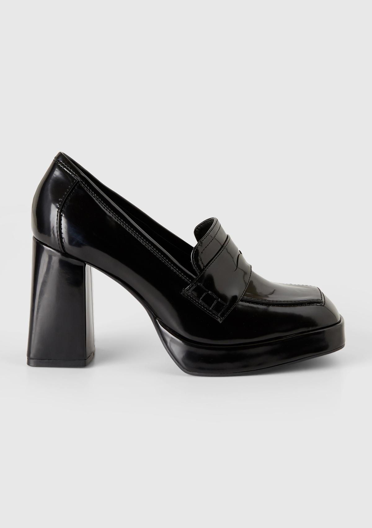  Kadın Siyah Suni Deri Topuklu Loafer