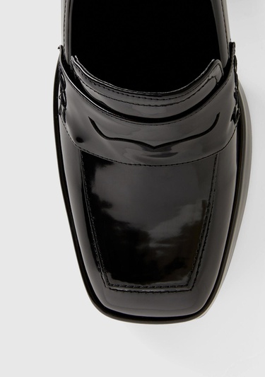  Kadın Siyah Suni Deri Topuklu Loafer