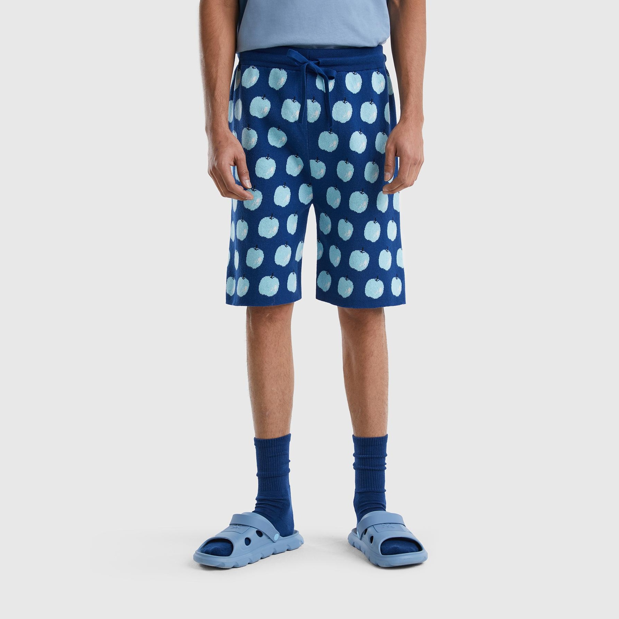 Erkek Lacivert Meyve Desenli Koton Triko Şort