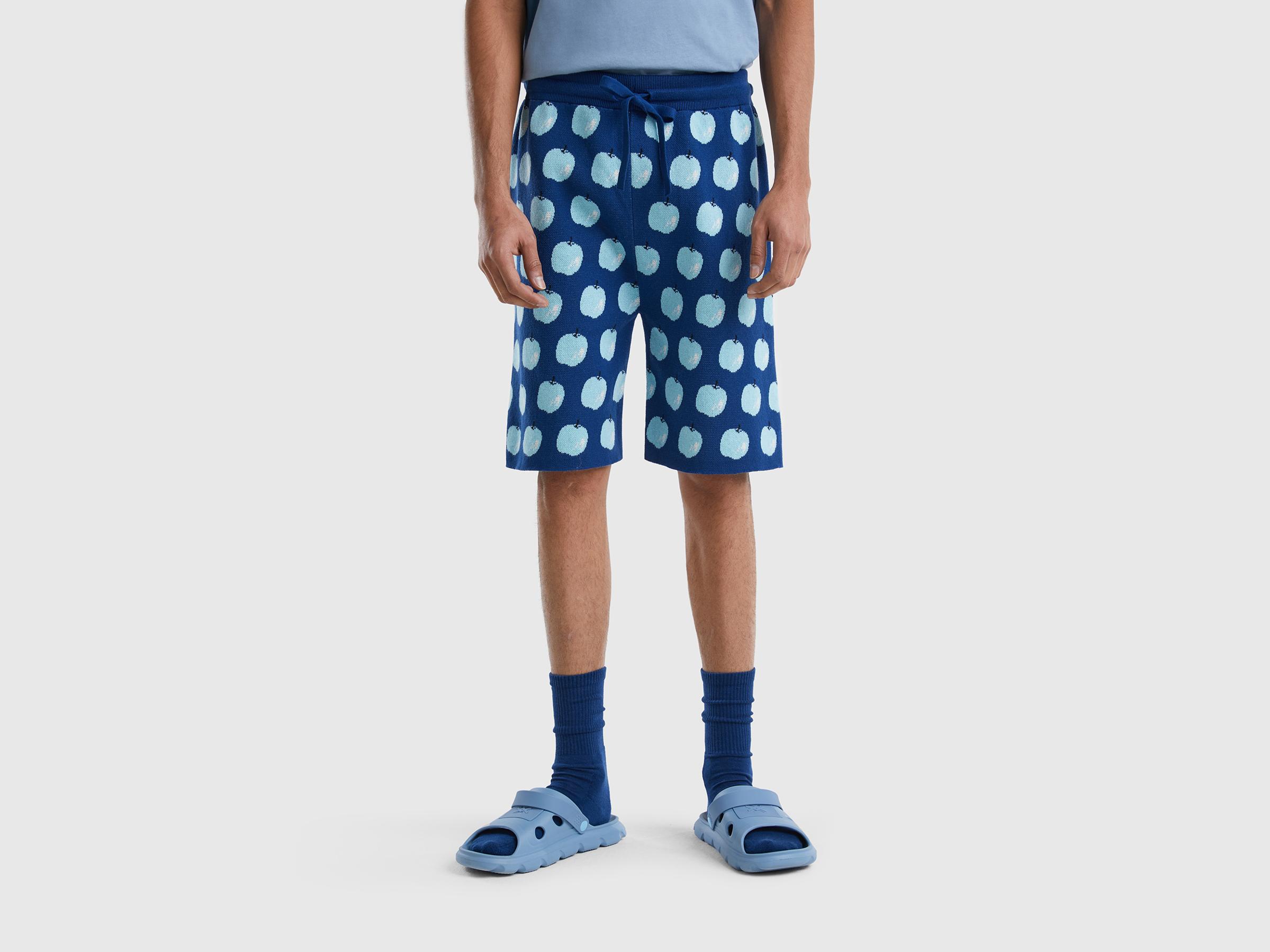  Erkek Lacivert Meyve Desenli Koton Triko Şort