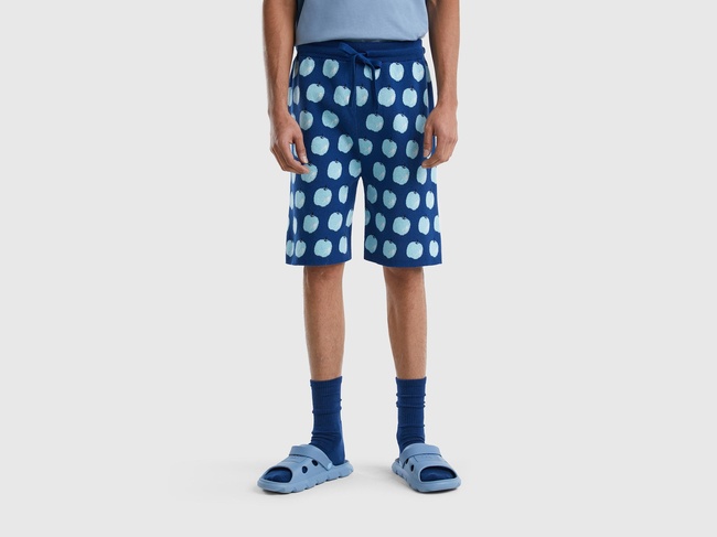  Erkek Lacivert Meyve Desenli Koton Triko Şort