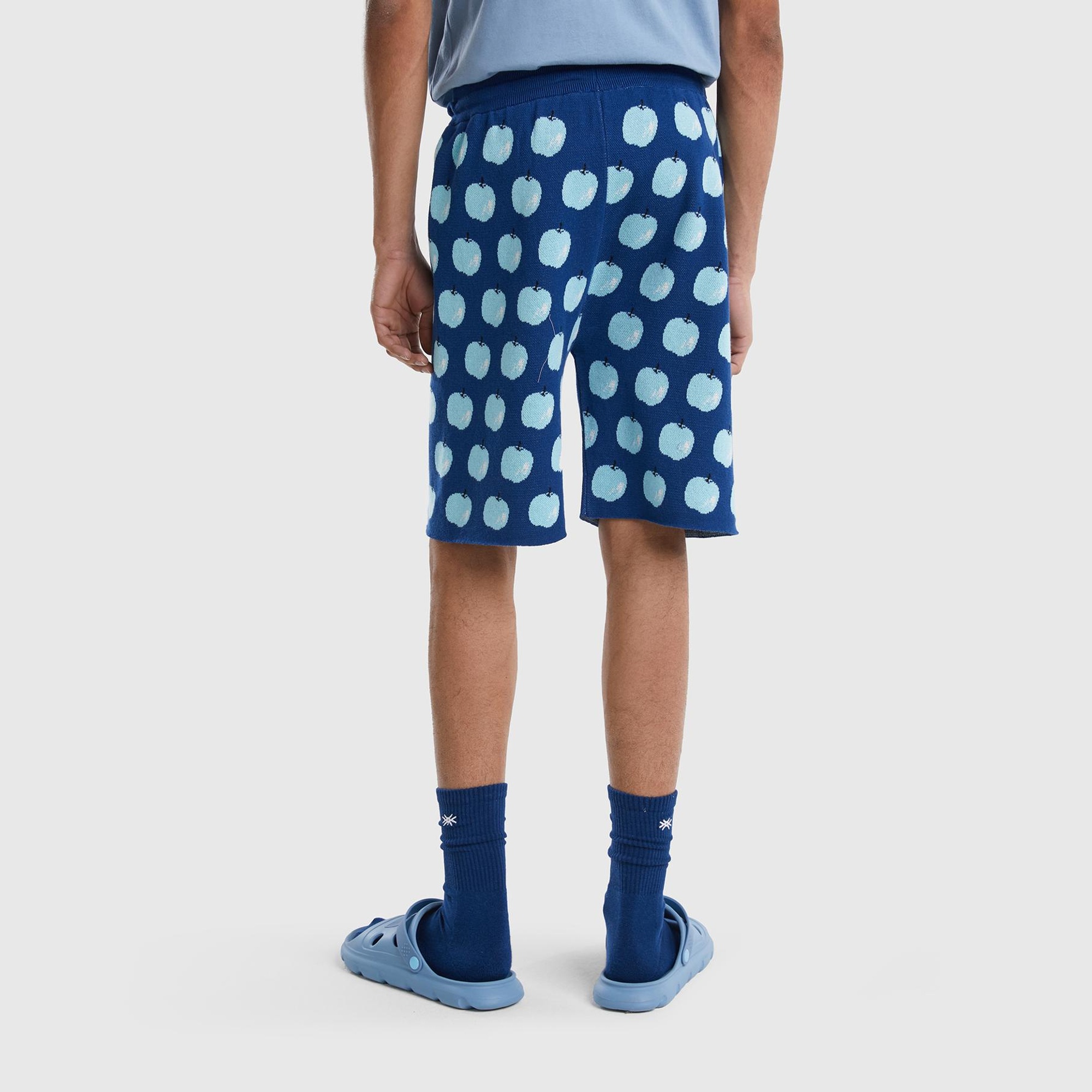 Erkek Lacivert Meyve Desenli Koton Triko Şort