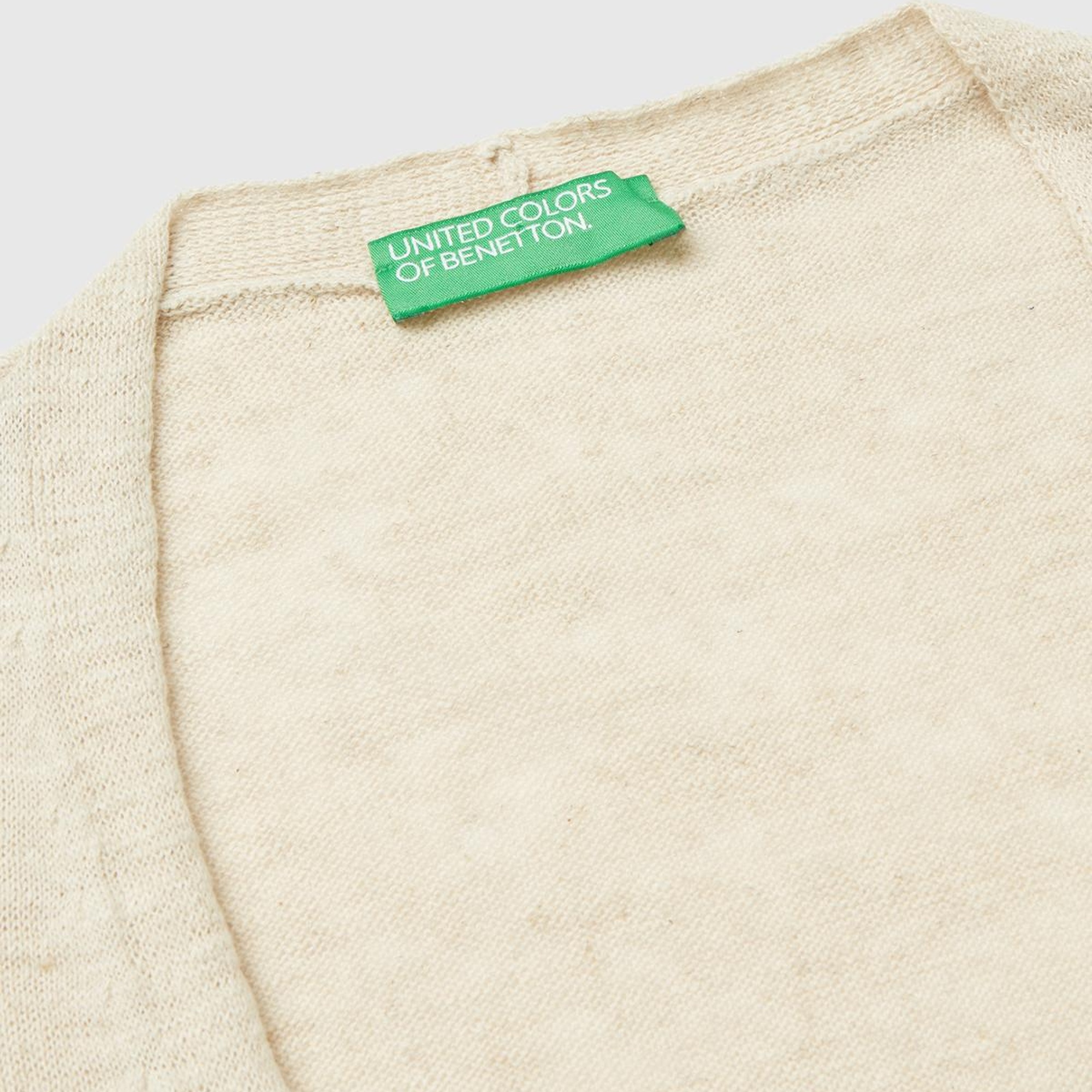 Kadın Vanilya Pamuk Keten Karışımlı Yırtmaçlı Uzun Hırka