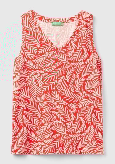  Kadın Kırmızı %100 Pamuk Tamamı Desenli Yırtmaçlı Geniş V Yaka Atlet