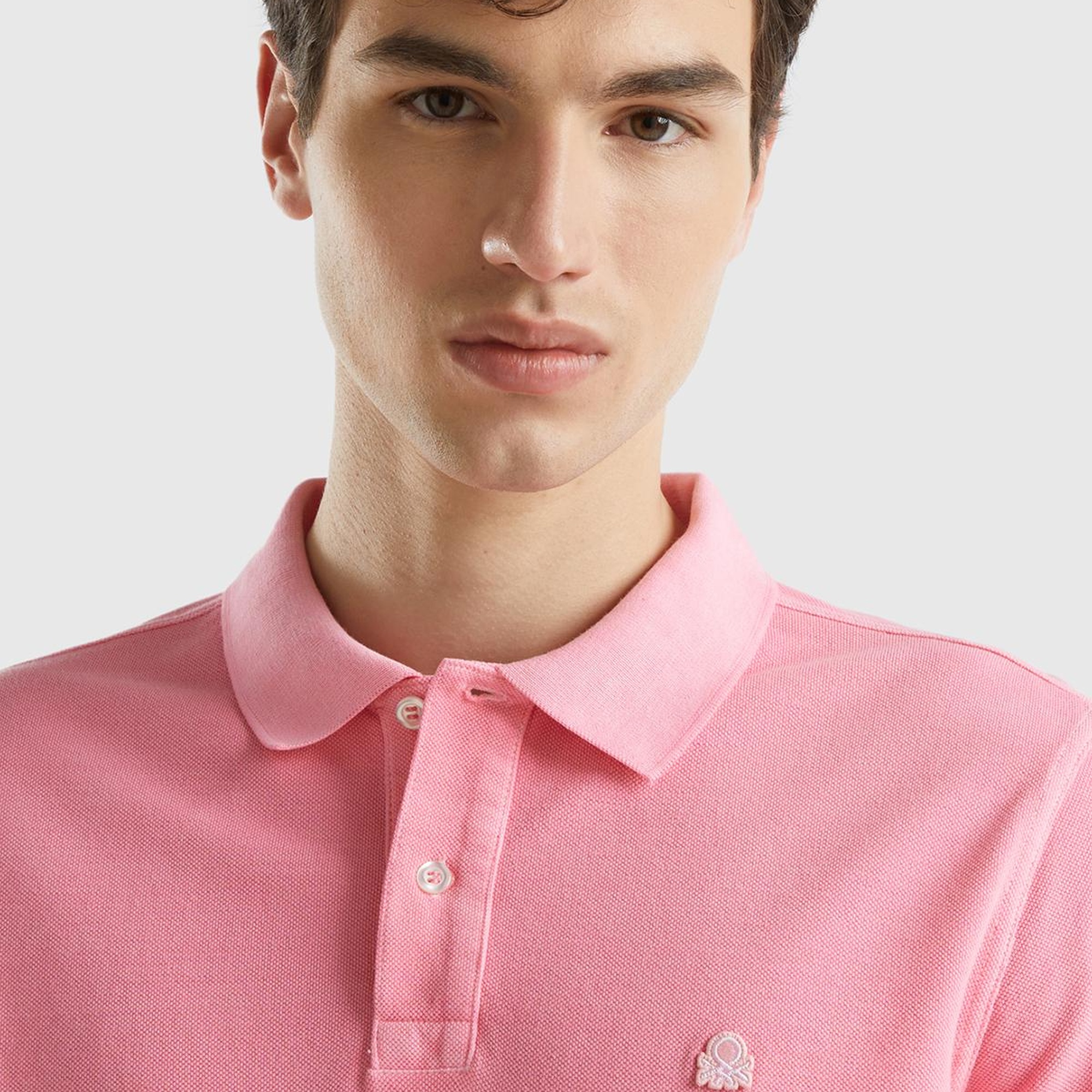 Erkek Açık Pembe %100 Pamuk Göğsü Yama Logo İşlemeli Polo Yaka T-Shirt