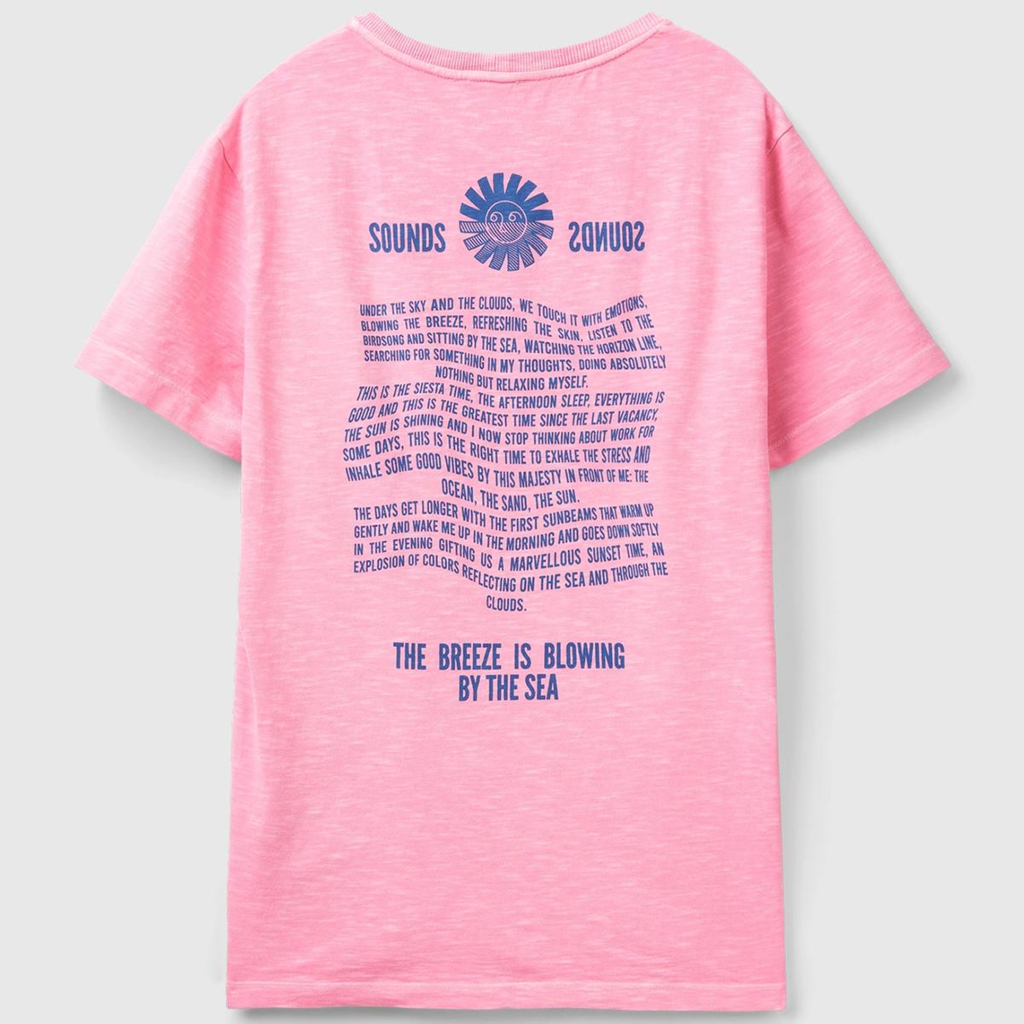 Erkek Pembe %100 Pamuk Önü ve Arkası Grafik Baskılı Bisiklet Yaka T-Shirt