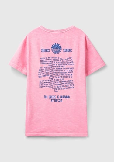  Erkek Pembe %100 Pamuk Önü ve Arkası Grafik Baskılı Bisiklet Yaka T-Shirt