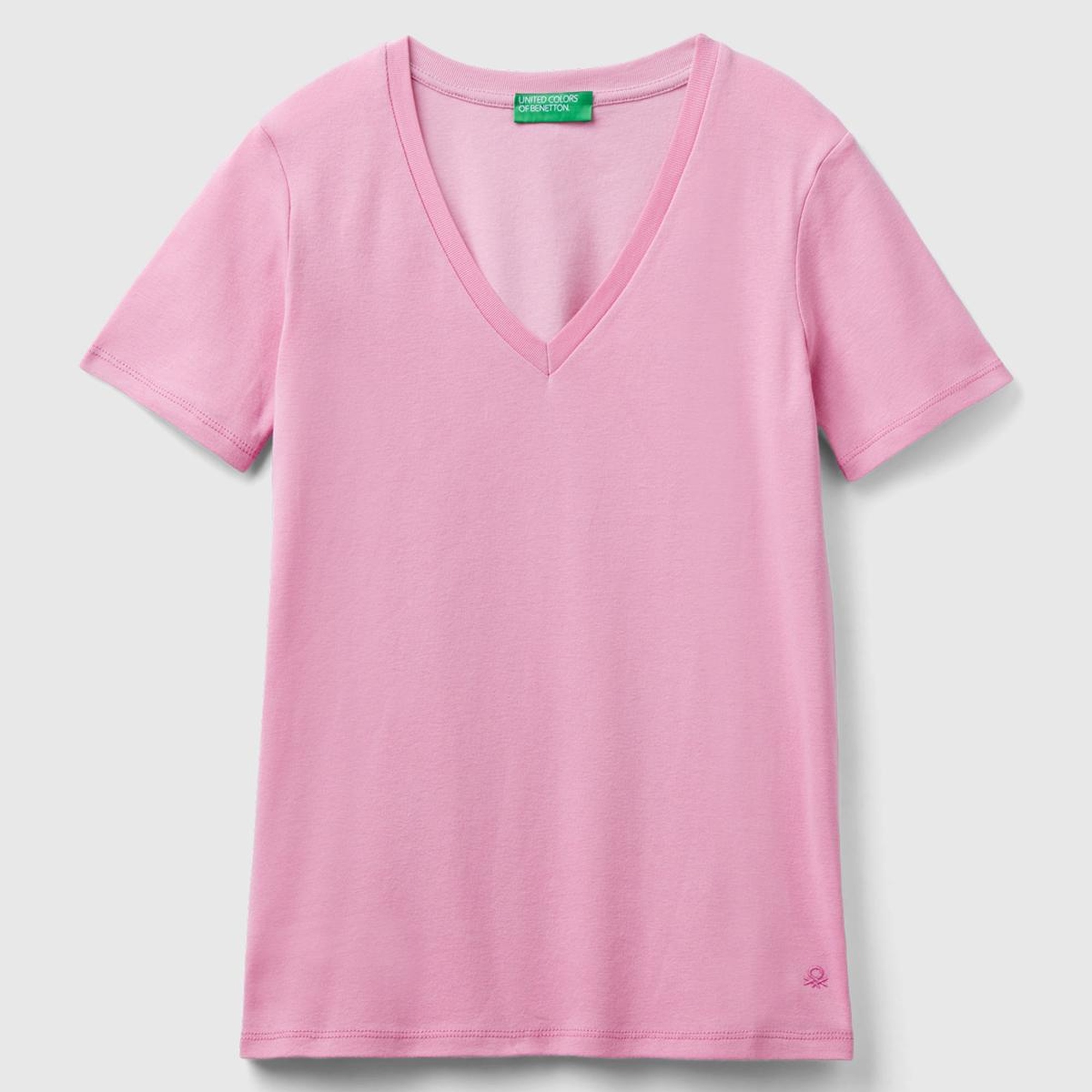 Kadın Açık Pembe %100 Pamuk V Yaka Basic T-Shirt