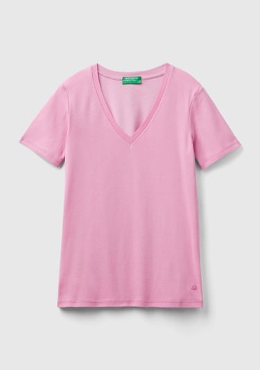  Kadın Açık Pembe %100 Pamuk V Yaka Basic T-Shirt