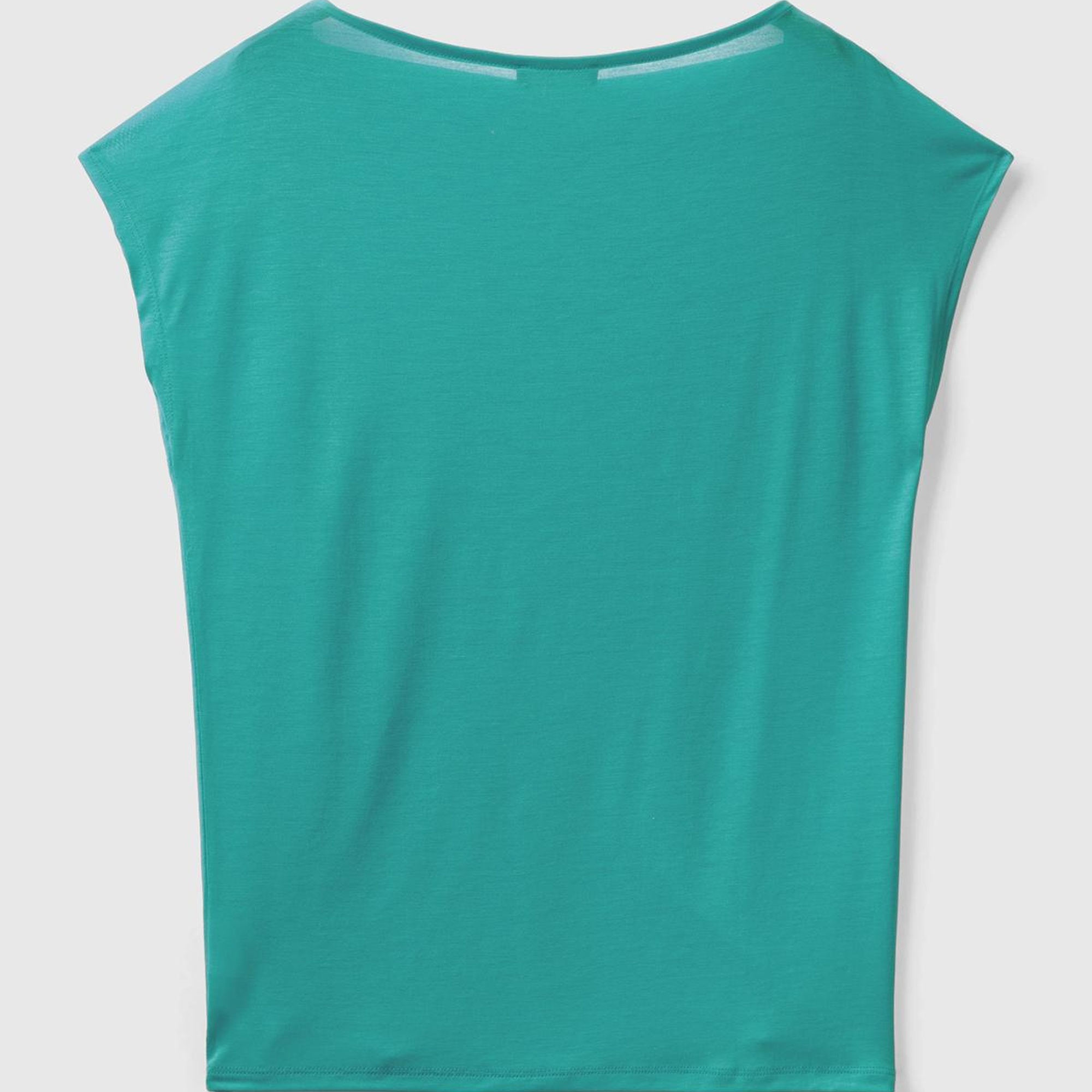 Kadın Petrol Yeşili %100 Liyosel Kimono Kollu Kayık Yaka T-Shirt