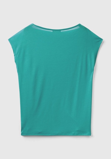  Kadın Petrol Yeşili %100 Liyosel Kimono Kollu Kayık Yaka T-Shirt