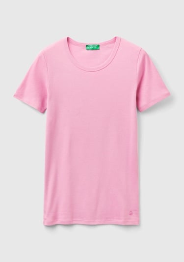  Kadın Açık Pembe %100 Koton Basic Kısa Kollu Bisiklet Yaka T-Shirt