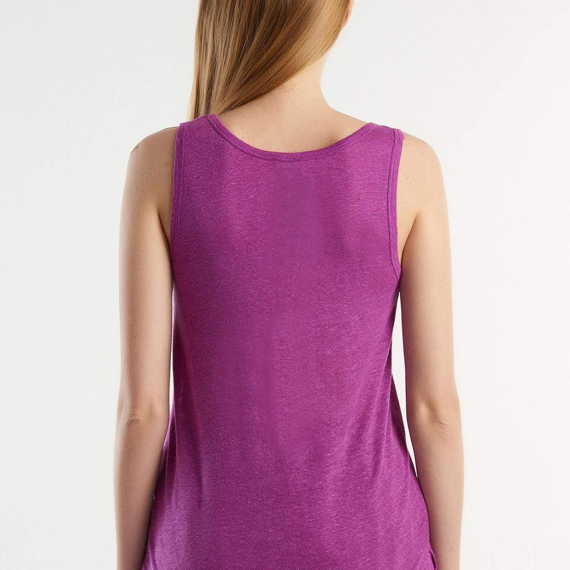 Kadın Mor %100 Keten Rahat Kalıp Kalın Askılı Atlet