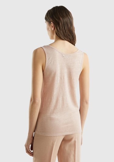  Kadın Pudra %100 Keten Rahat Kalıp Kalın Askılı Atlet