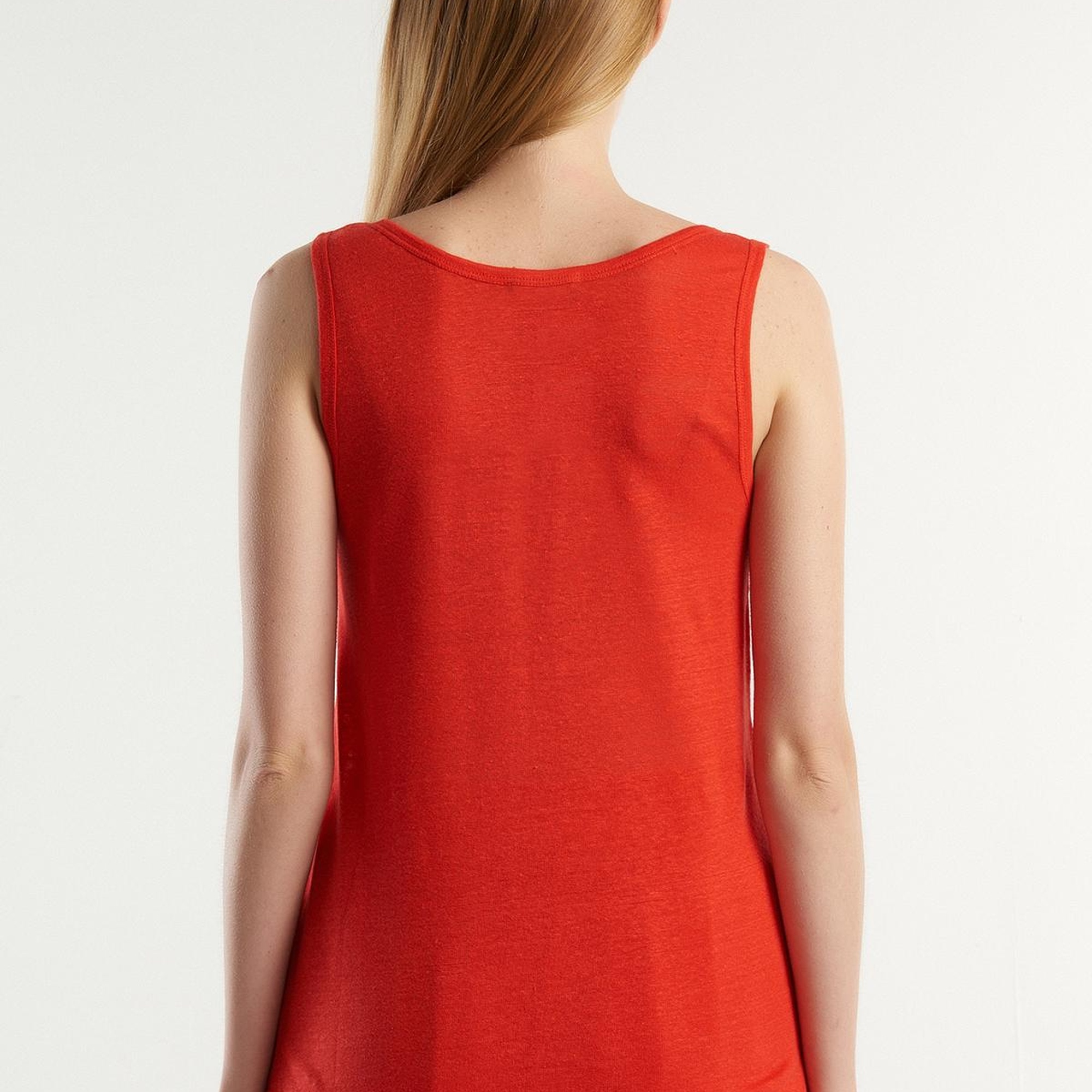 Kadın Kırmızı %100 Keten Rahat Kalıp Kalın Askılı Atlet