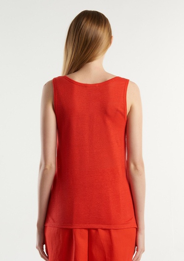  Kadın Kırmızı %100 Keten Rahat Kalıp Kalın Askılı Atlet