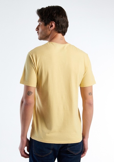  Erkek Açık Sarı V Yaka Slub T-shirt