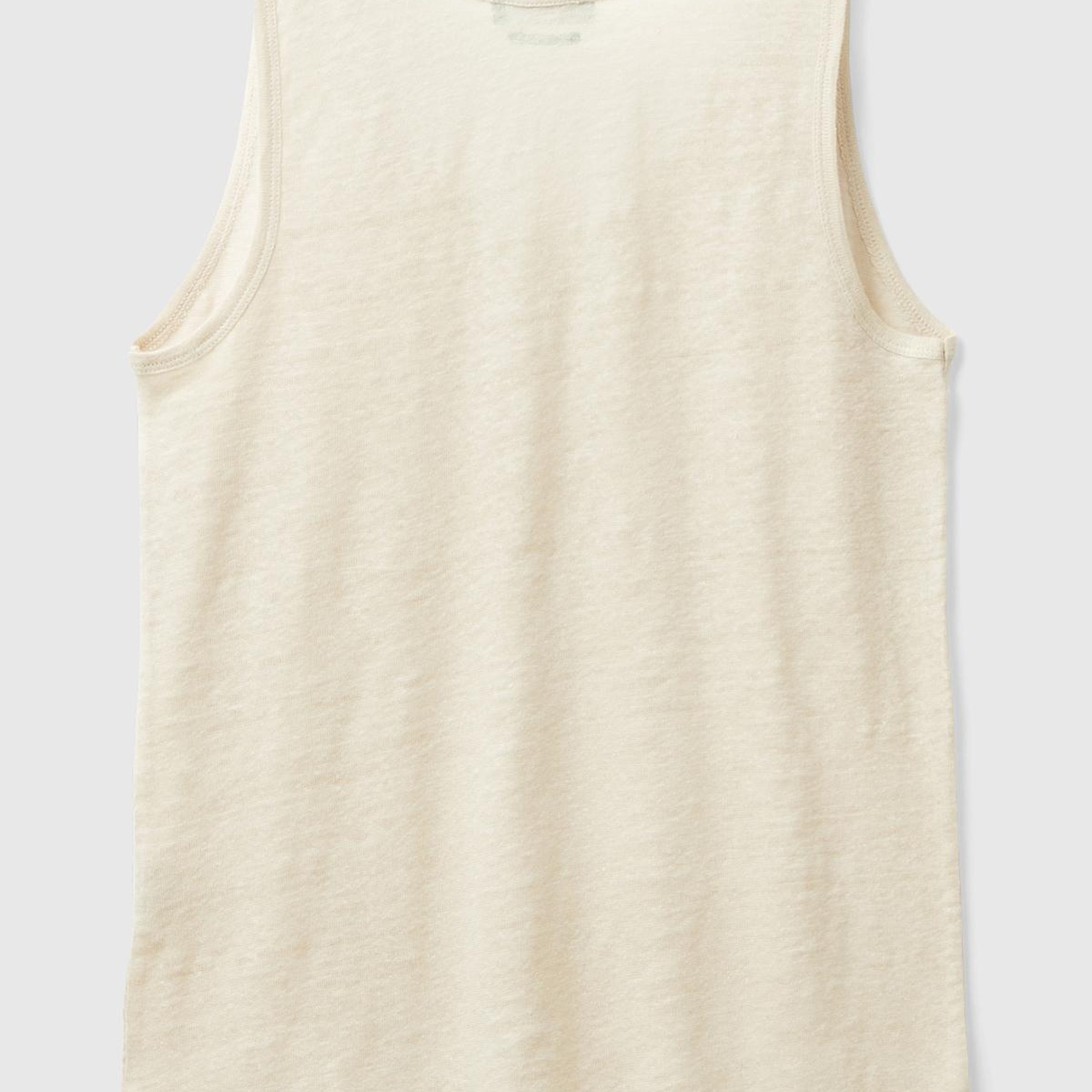 Kadın Bej %100 Keten Rahat Kalıp Kalın Askılı Atlet