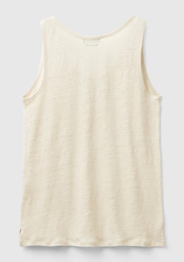  Kadın Bej %100 Keten Rahat Kalıp Kalın Askılı Atlet