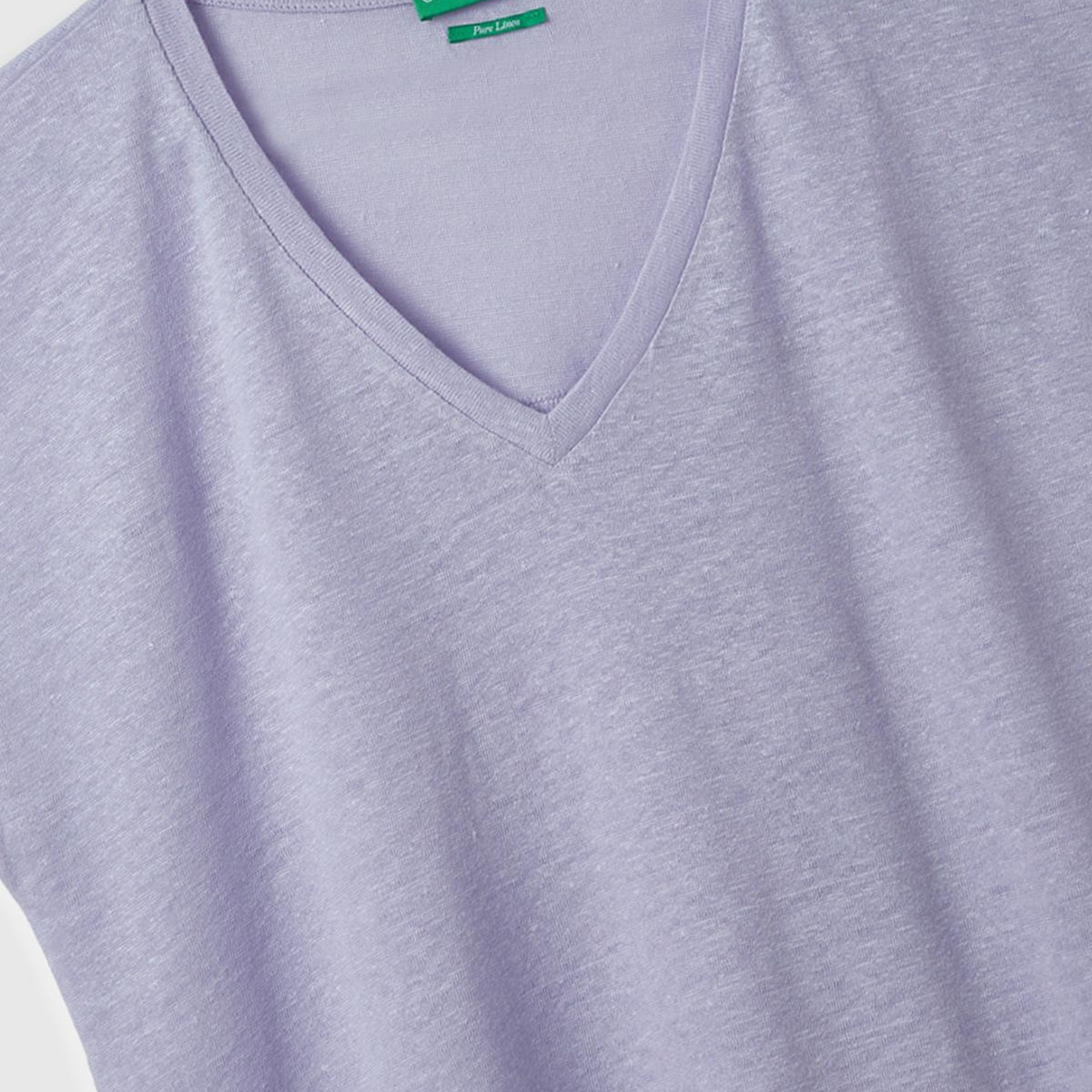 Kadın Lila %100 Keten Rahat Kalıp Derin V Yaka Kolsuz T-Shirt