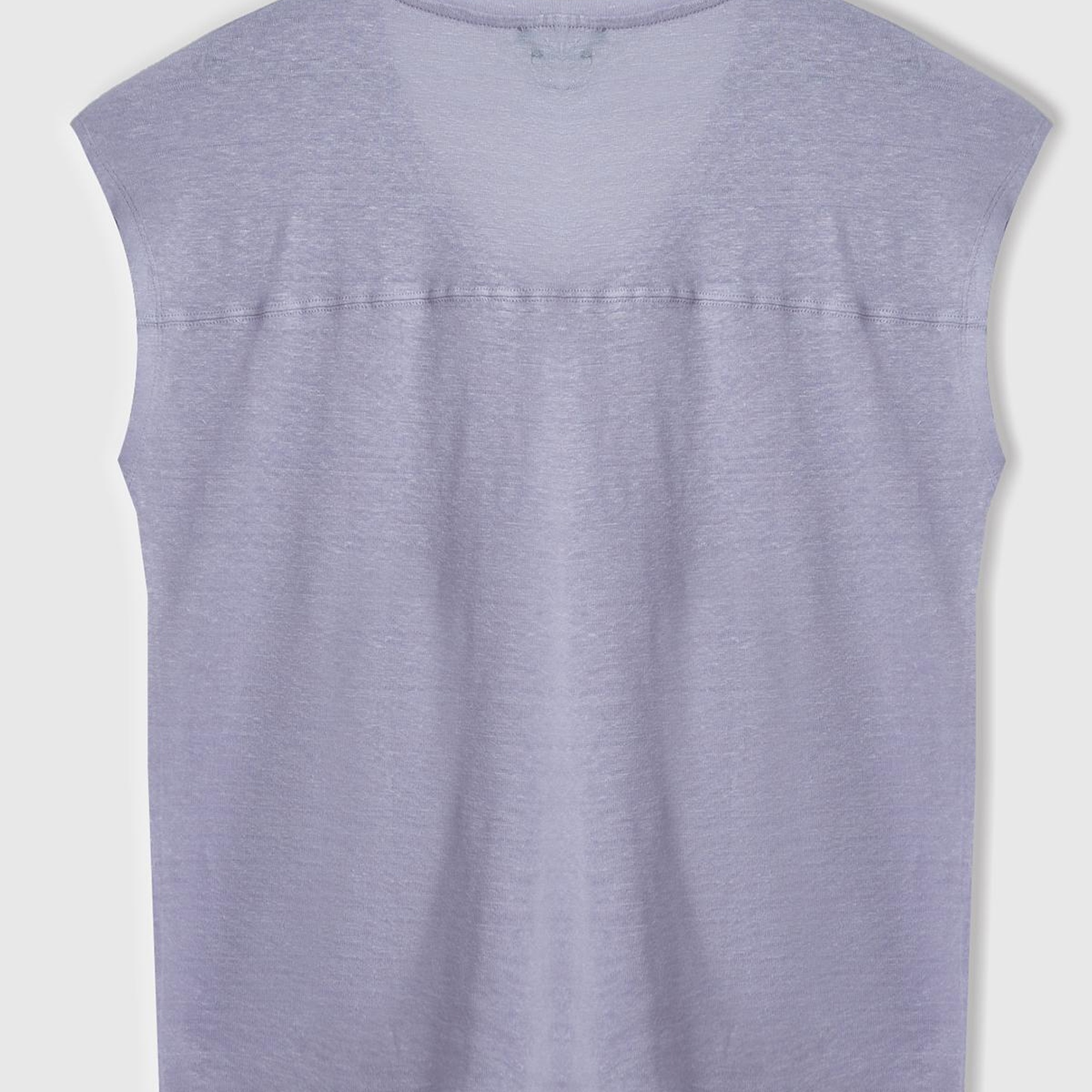 Kadın Lila %100 Keten Rahat Kalıp Derin V Yaka Kolsuz T-Shirt