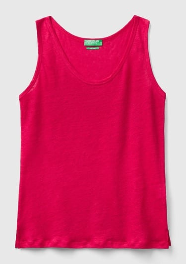  Kadın Fuşya %100 Keten Rahat Kalıp Kalın Askılı Atlet