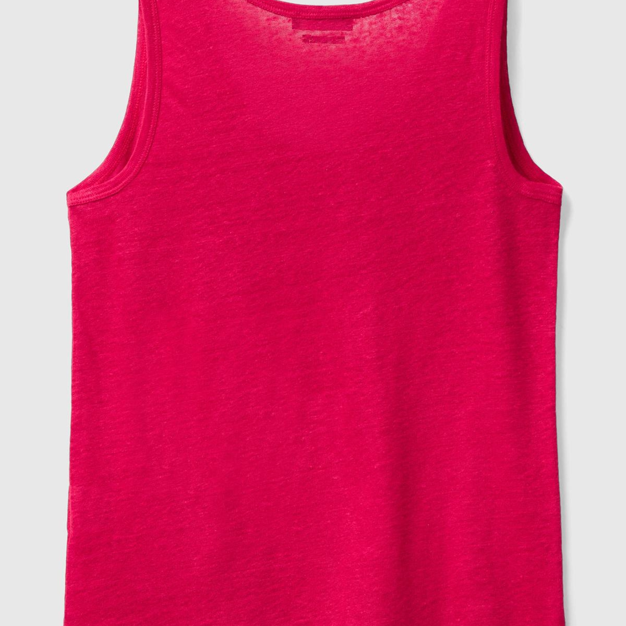 Kadın Fuşya %100 Keten Rahat Kalıp Kalın Askılı Atlet