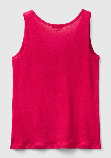  Kadın Fuşya %100 Keten Rahat Kalıp Kalın Askılı Atlet