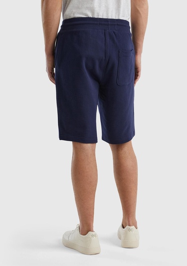  Erkek Koyu Lacivert %100 Pamuk Logo Detaylı Beli Lastikli Bermuda Şort