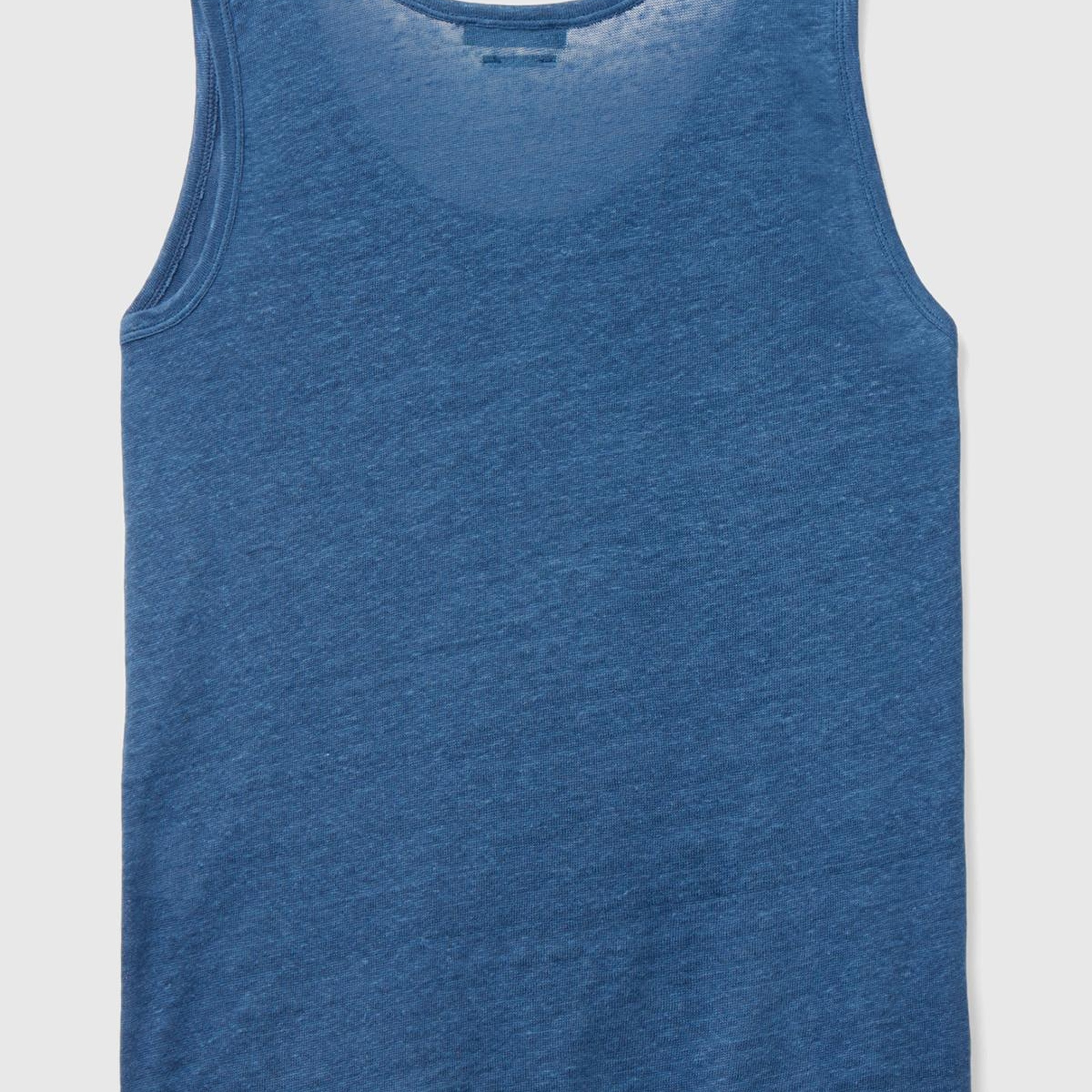 Kadın Gece Mavisi %100 Keten Rahat Kalıp Kalın Askılı Atlet