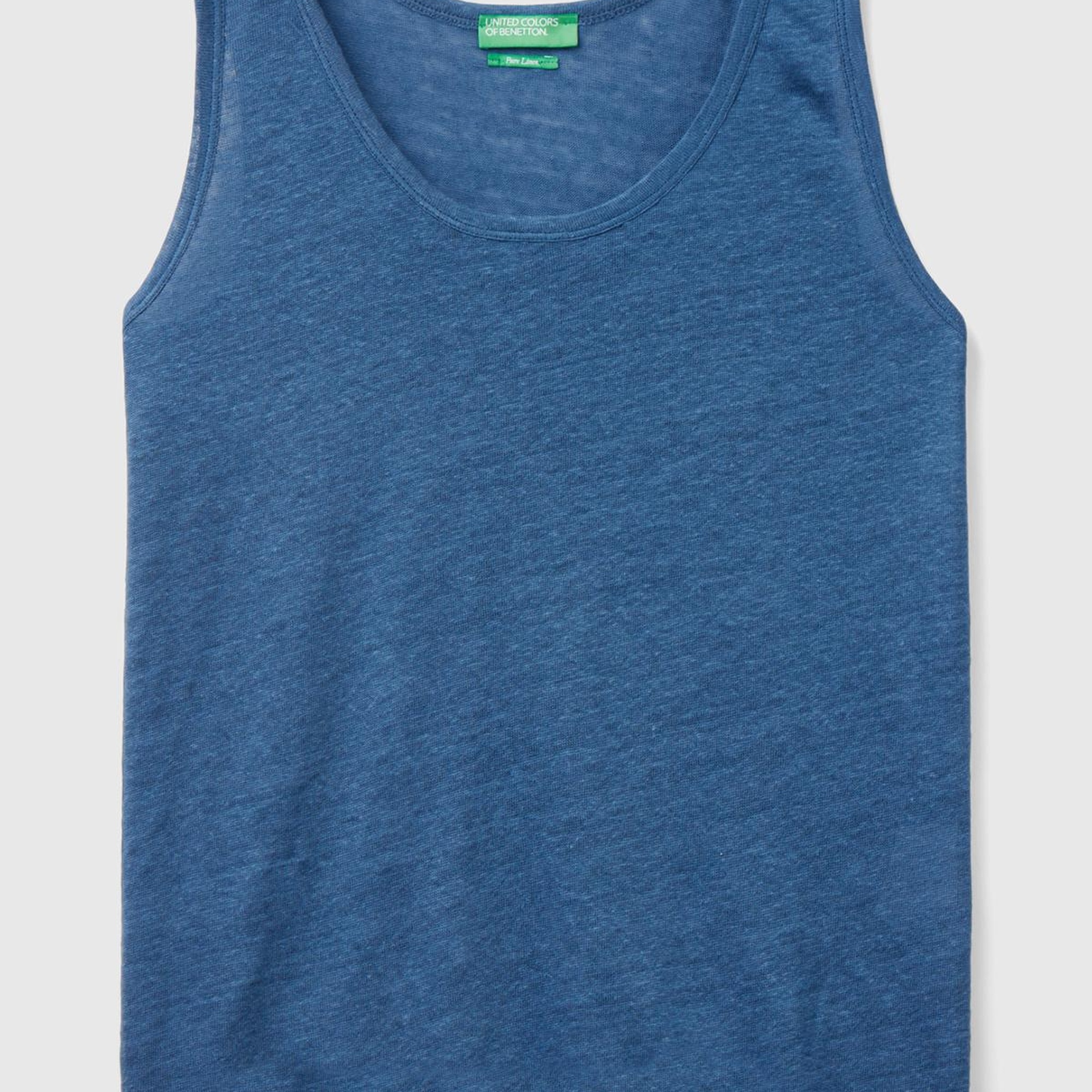 Kadın Gece Mavisi %100 Keten Rahat Kalıp Kalın Askılı Atlet