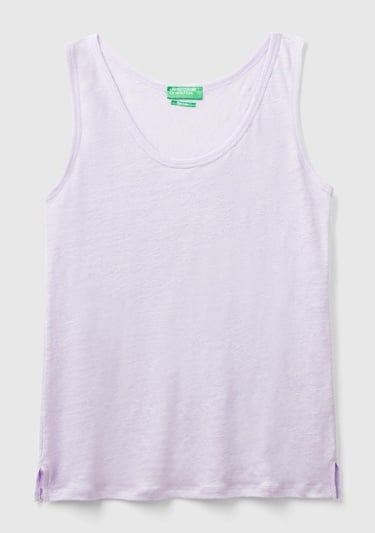  Kadın Lila %100 Keten Rahat Kalıp Kalın Askılı Atlet