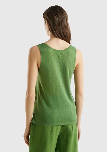  Kadın Soluk Yeşil %100 Keten Rahat Kalıp Kalın Askılı Atlet