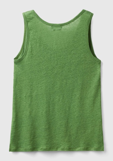  Kadın Soluk Yeşil %100 Keten Rahat Kalıp Kalın Askılı Atlet