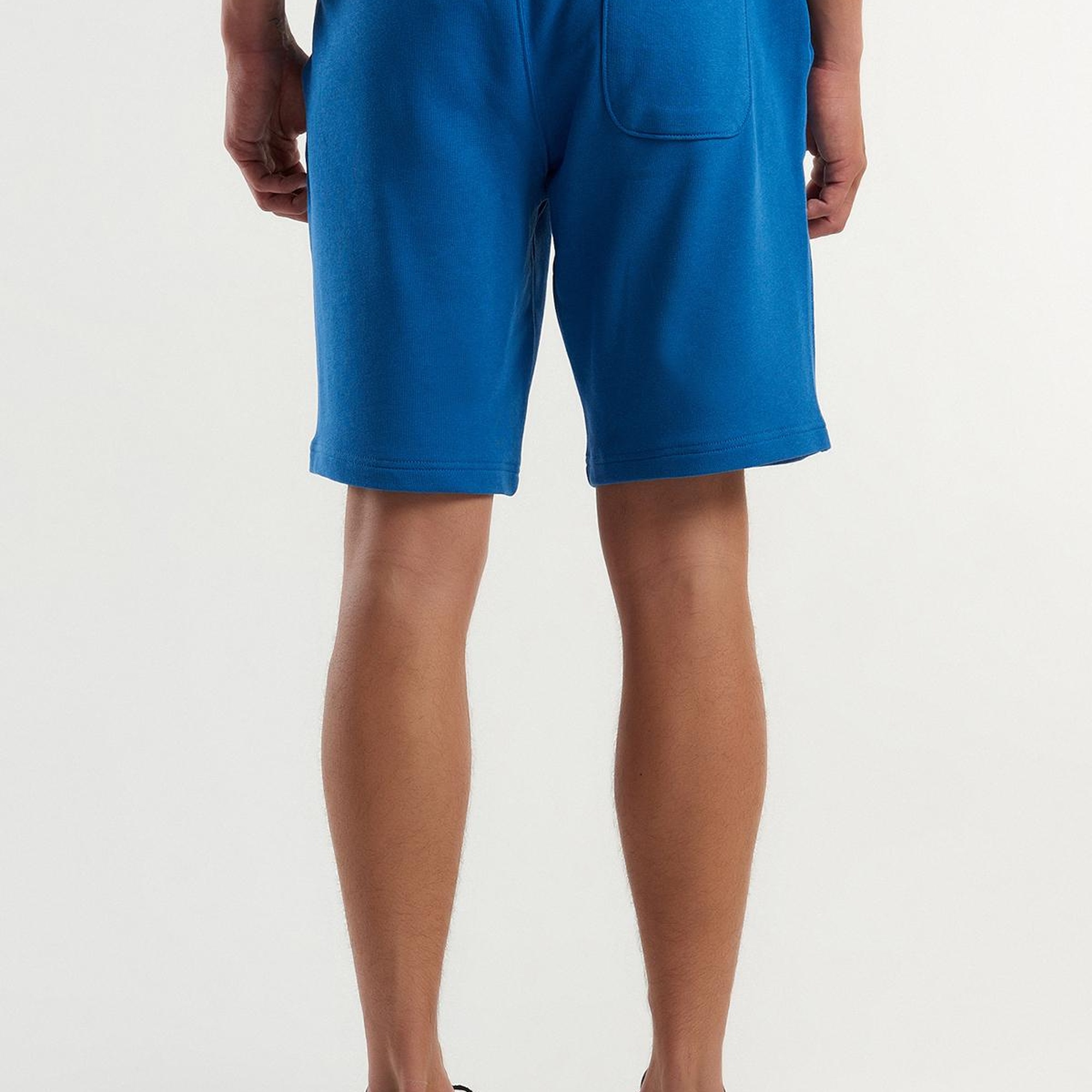 Erkek Koyu Mavi %100 Pamuk Logo Detaylı Beli Lastikli Bermuda Şort