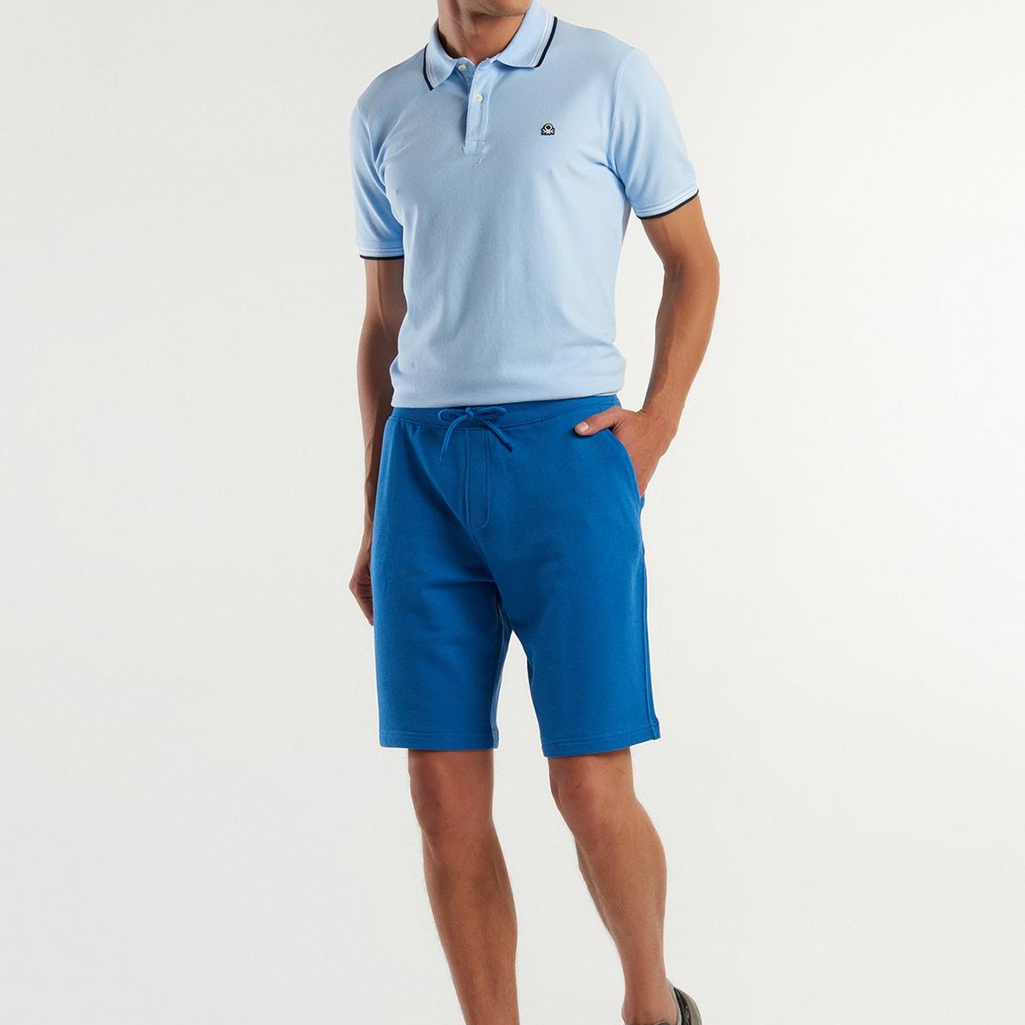 Erkek Koyu Mavi %100 Pamuk Logo Detaylı Beli Lastikli Bermuda Şort