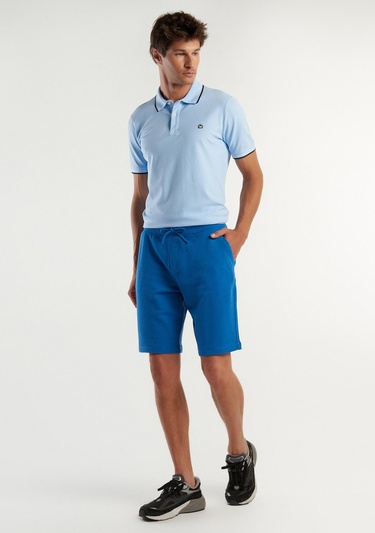  Erkek Koyu Mavi %100 Pamuk Logo Detaylı Beli Lastikli Bermuda Şort