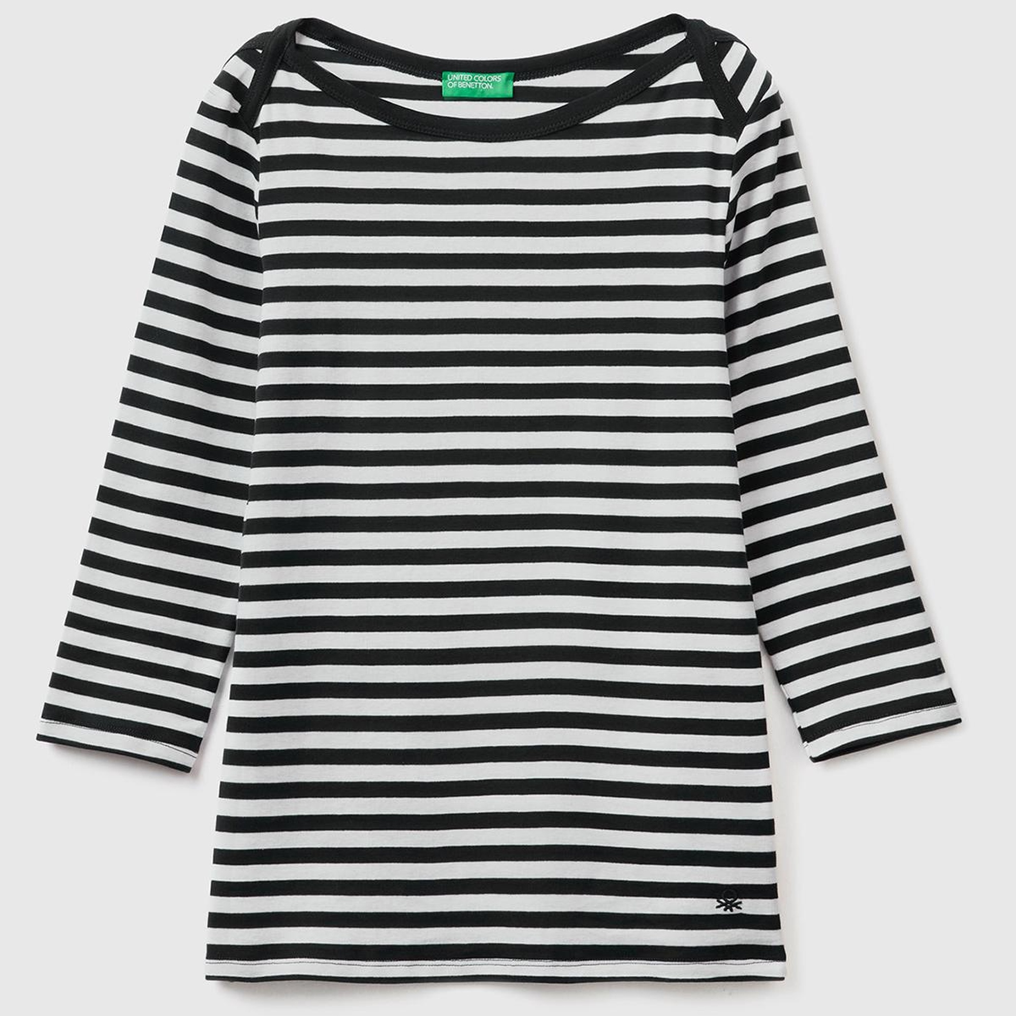 Kadın Siyah Truvakar Kol Çizgili T-shirt