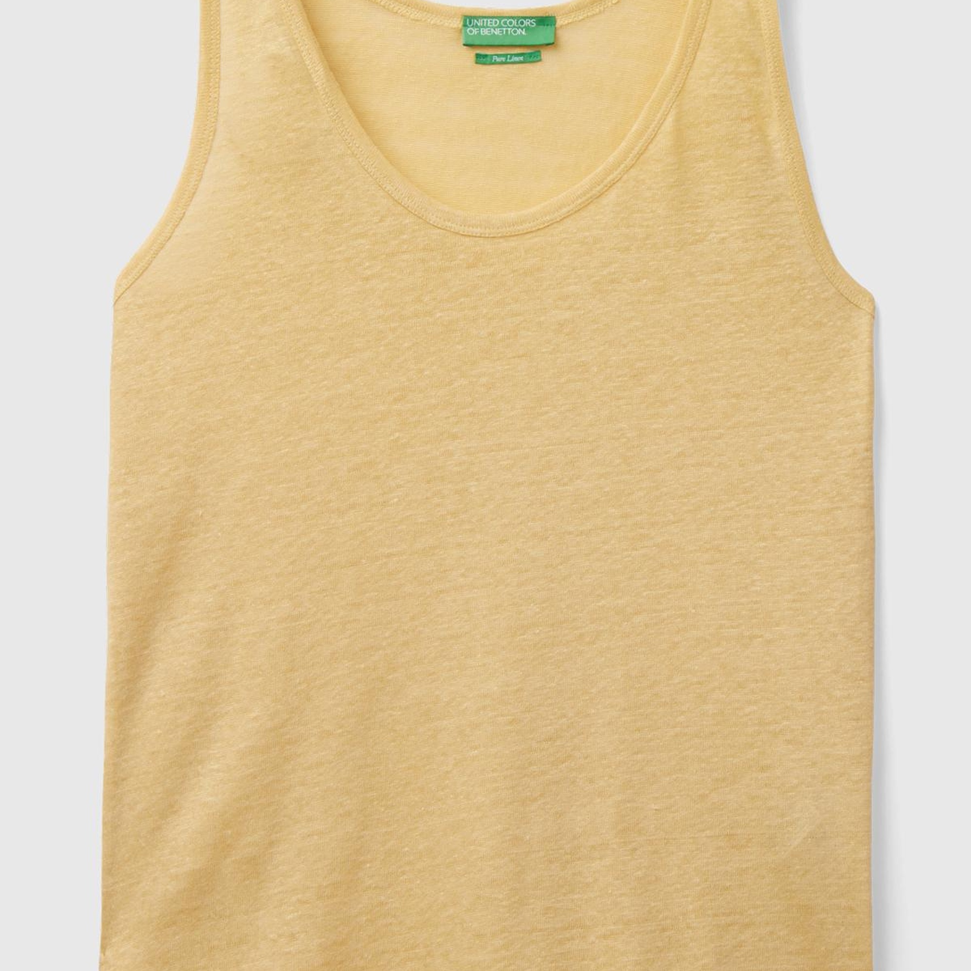 Kadın Açık Sarı %100 Keten Rahat Kalıp Kalın Askılı Atlet