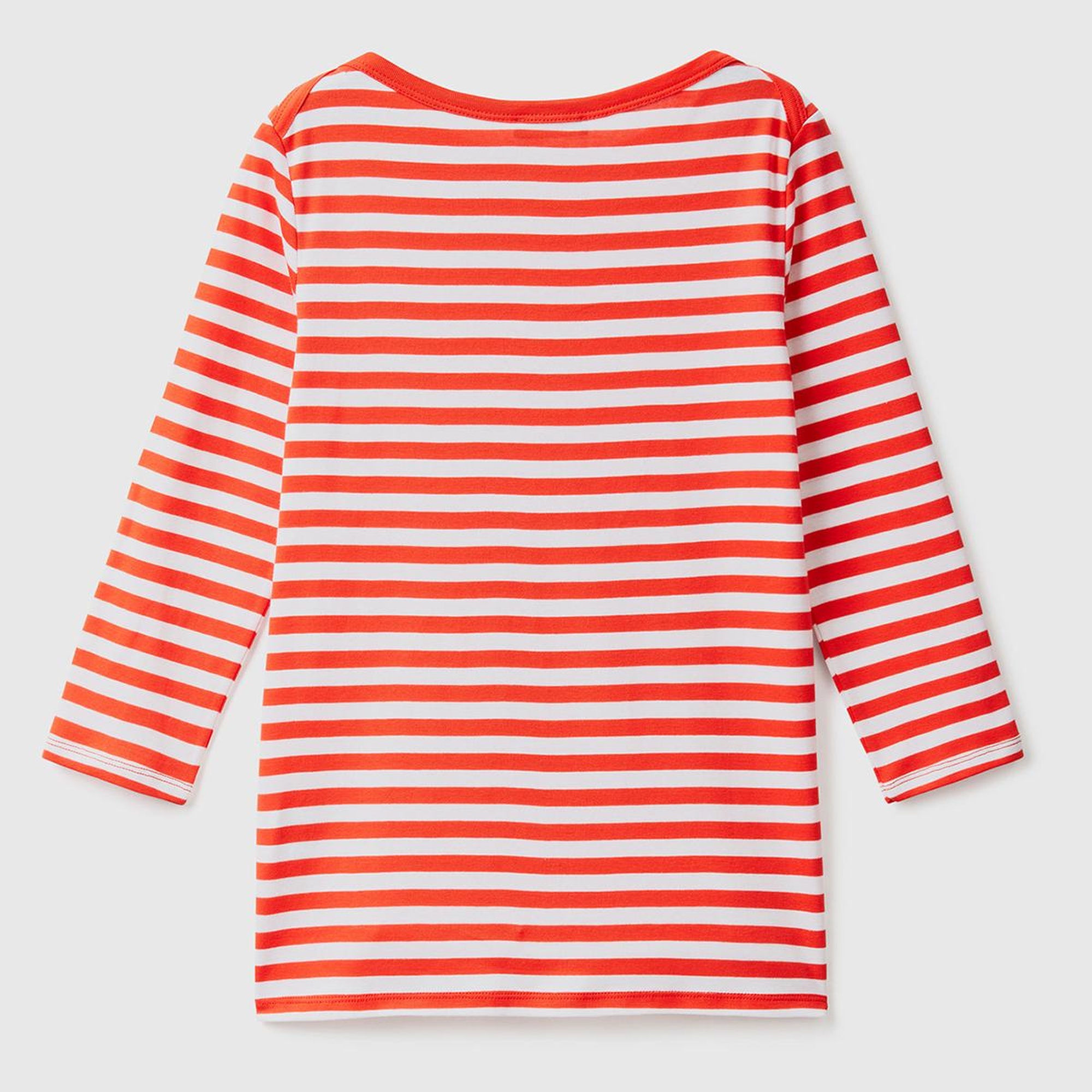 Kadın Kırmızı Truvakar Kol Çizgili T-shirt