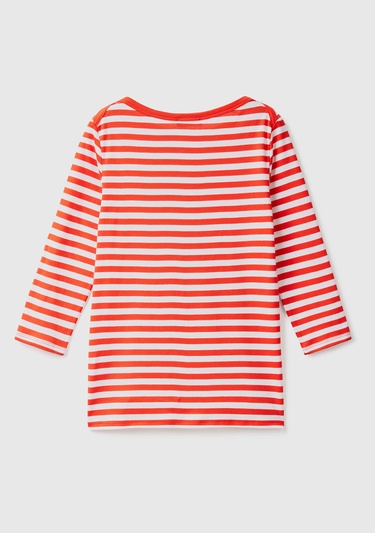  Kadın Kırmızı Truvakar Kol Çizgili T-shirt