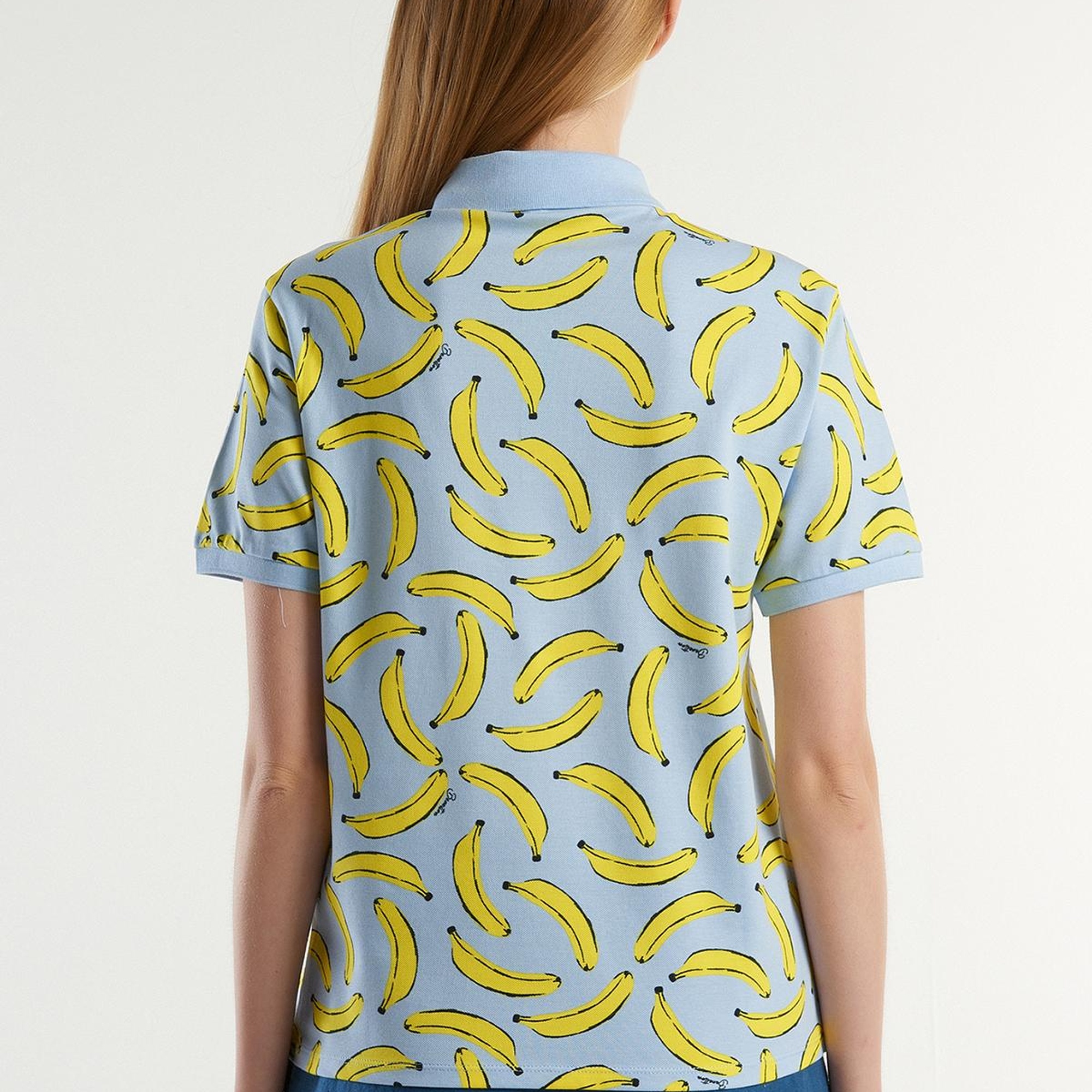 Kadın Mavi Mix Streç Pamuklu Göğsü Logo İşlemeli Tamamı Desenli Polo T-Shirt