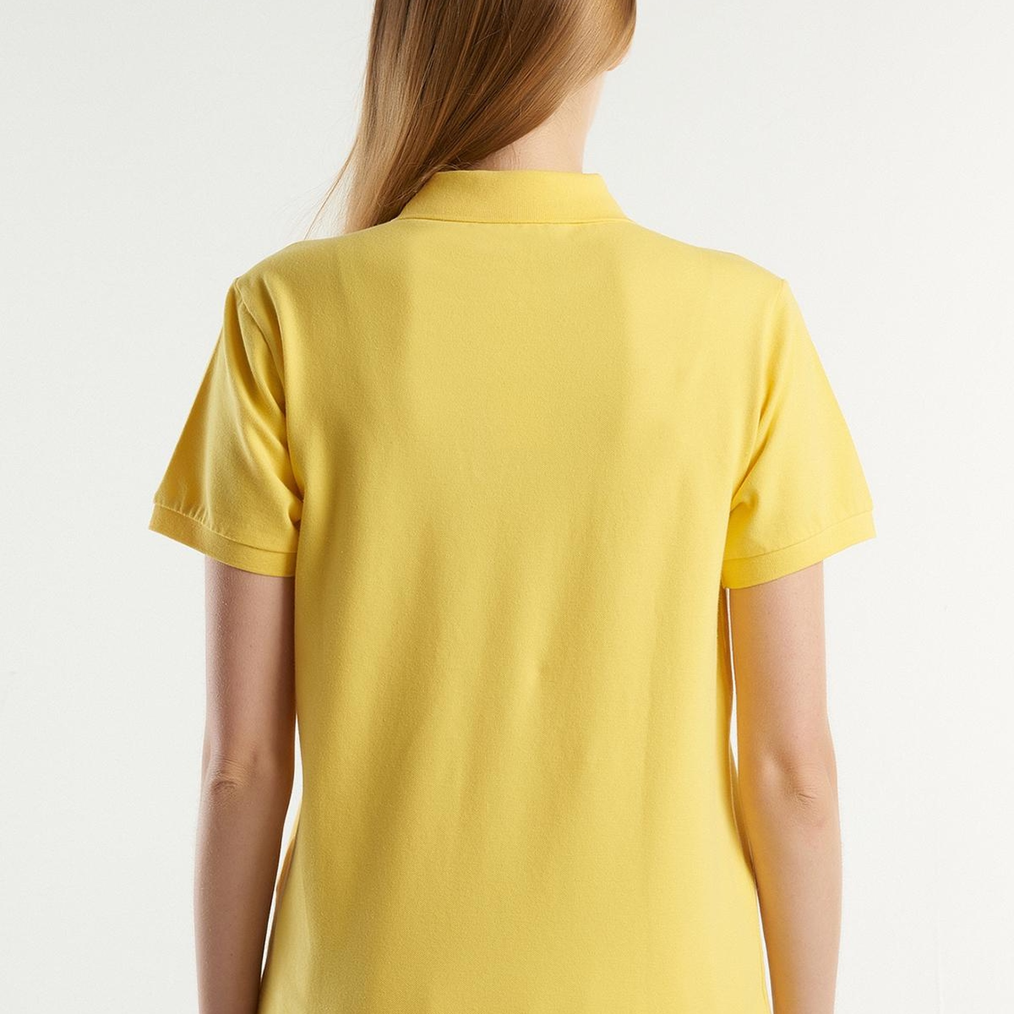 Kadın Sarı Streç Pamuklu Sol Altı Logo Baskılı Polo T-Shirt