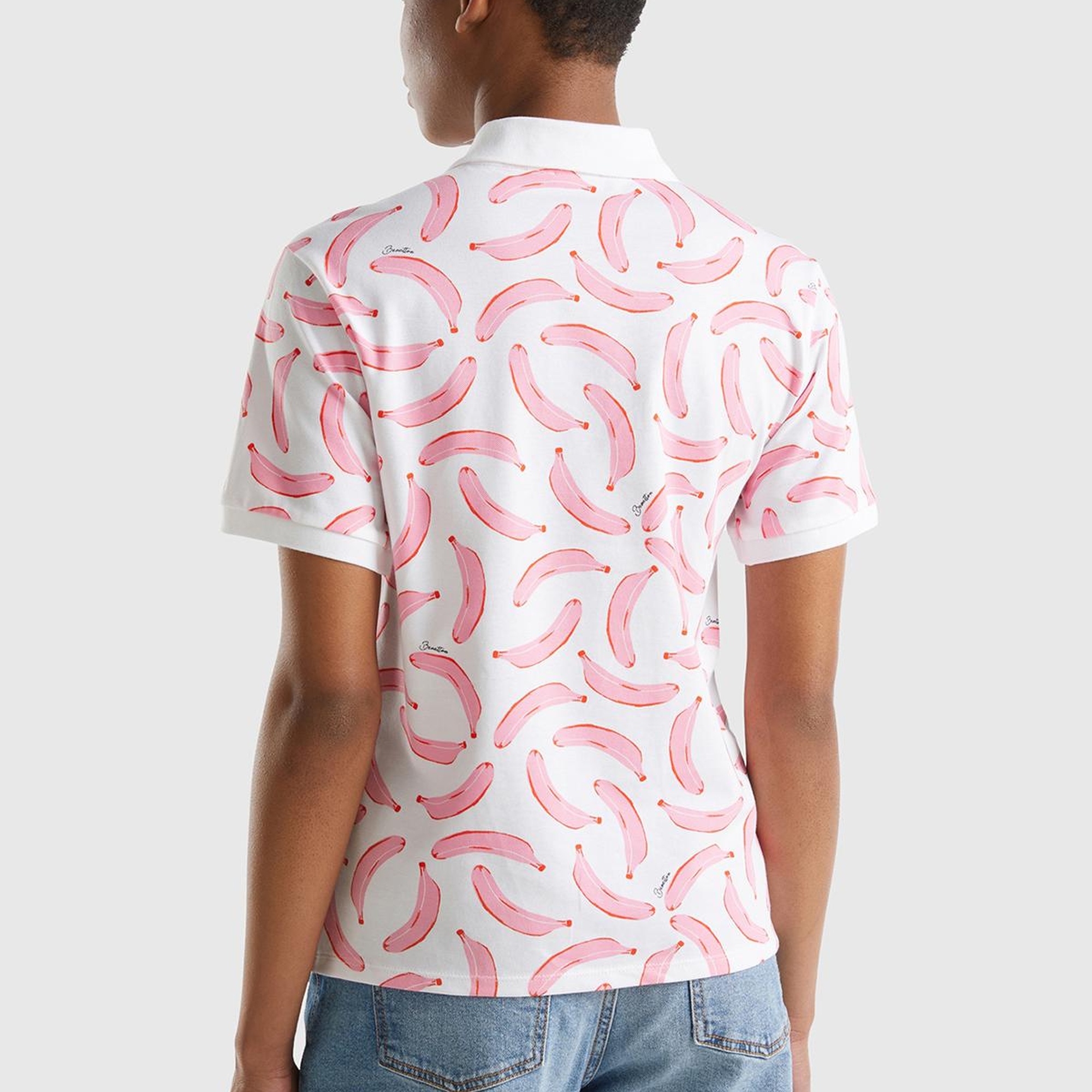 Kadın Beyaz Mix Streç Pamuklu Göğsü Logo İşlemeli Tamamı Desenli Polo T-Shirt