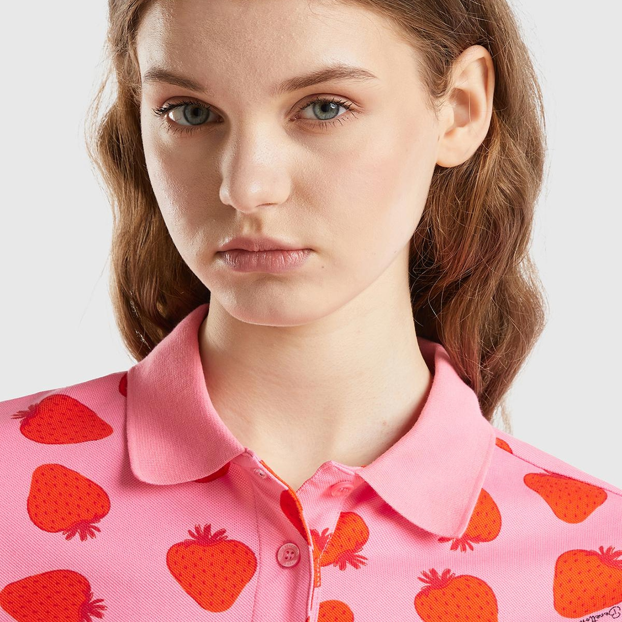 Kadın Pembe-Kırmızı Streç Pamuklu Göğsü Logo İşlemeli Tamamı Desenli Polo T-Shirt