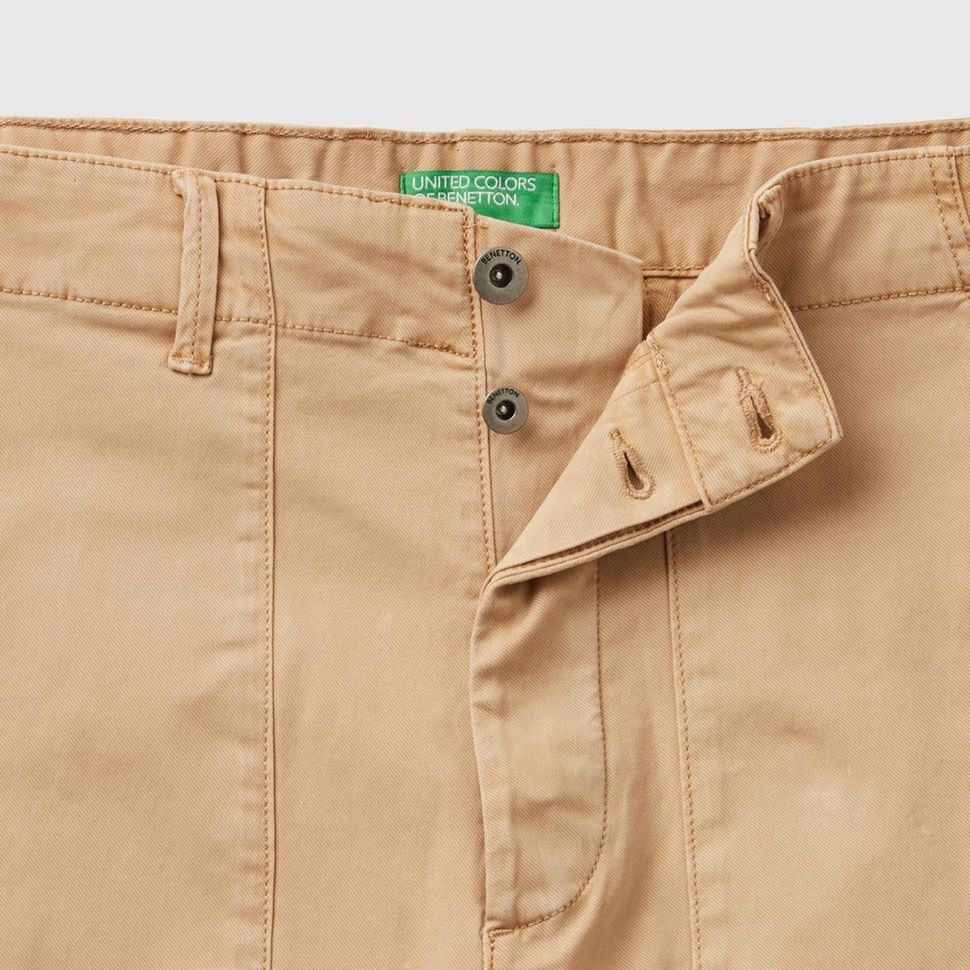 Erkek Taba Esnek Koton Kargo Denim Pantolon